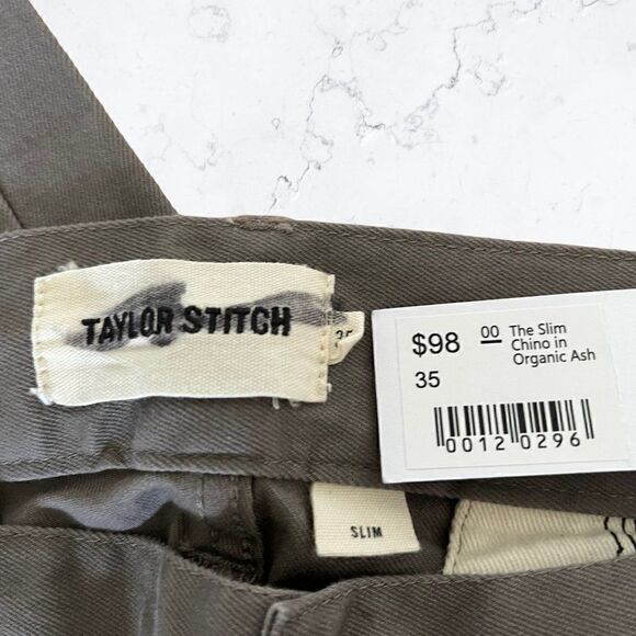 NWT Taylor Stitch Size 35 The Slim Chino Organic Ash Gray Pant Zip Fly Deadstock - Picture 3 of 6